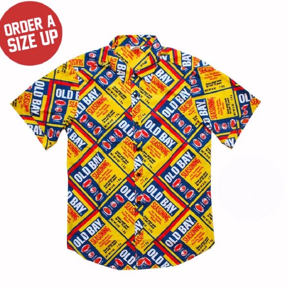 Old Bay Can Logo Hawaiian Style Dress Shirt - NEW Fast Ship - Picture 2 of 5